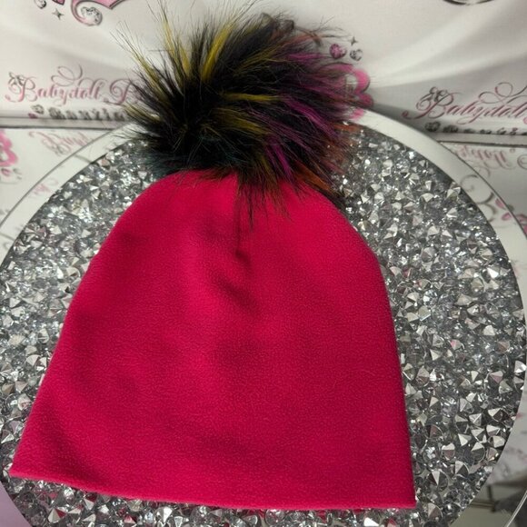 Screamer hat toque beanie Pom Pom multicolor fluff ball pink fleece winter hat main image 6